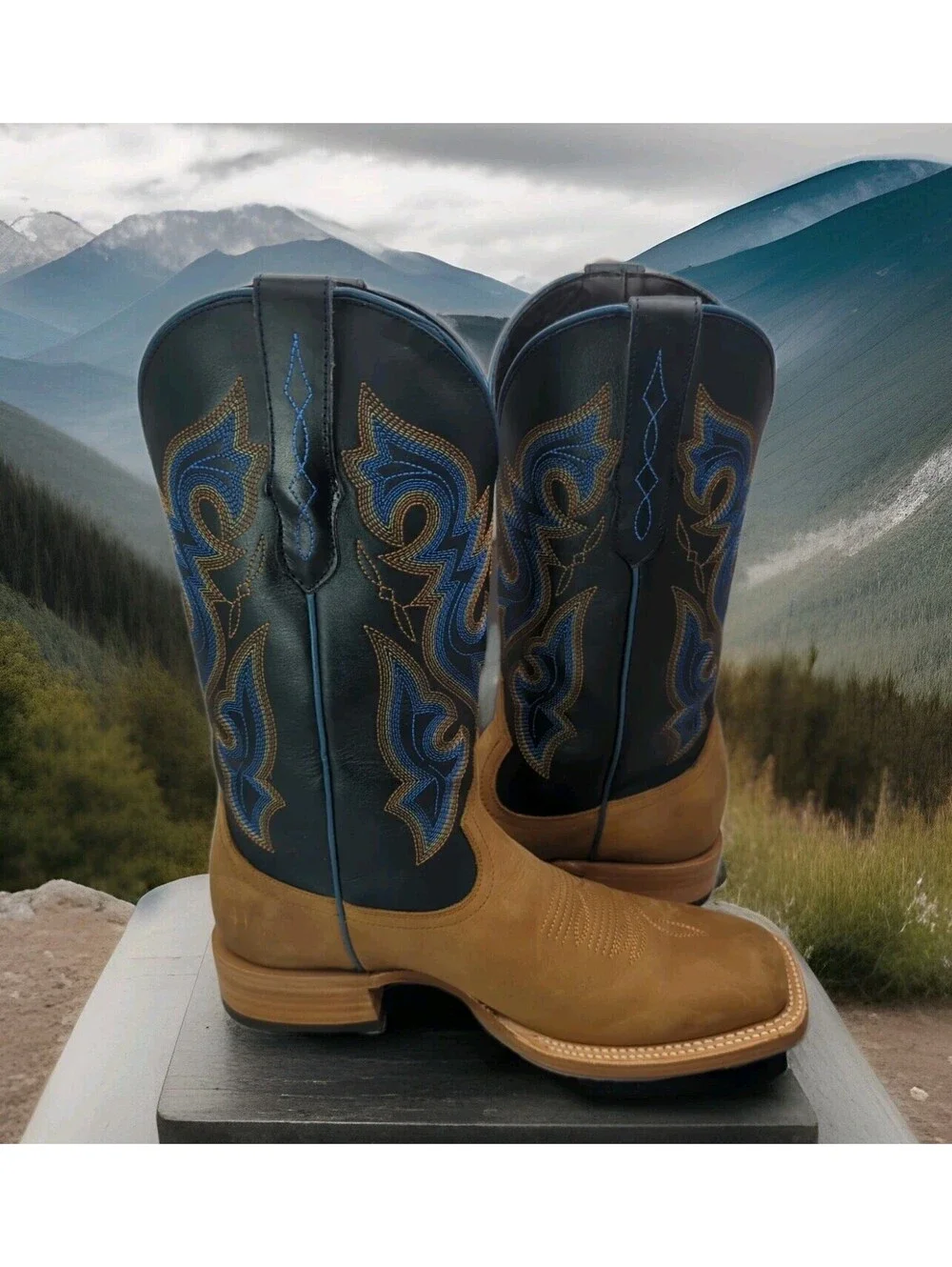 $330 J.B. Dillon Reserve Cowboy Western Blue Tan Leather Boot JBRP3250 Mens 8.5